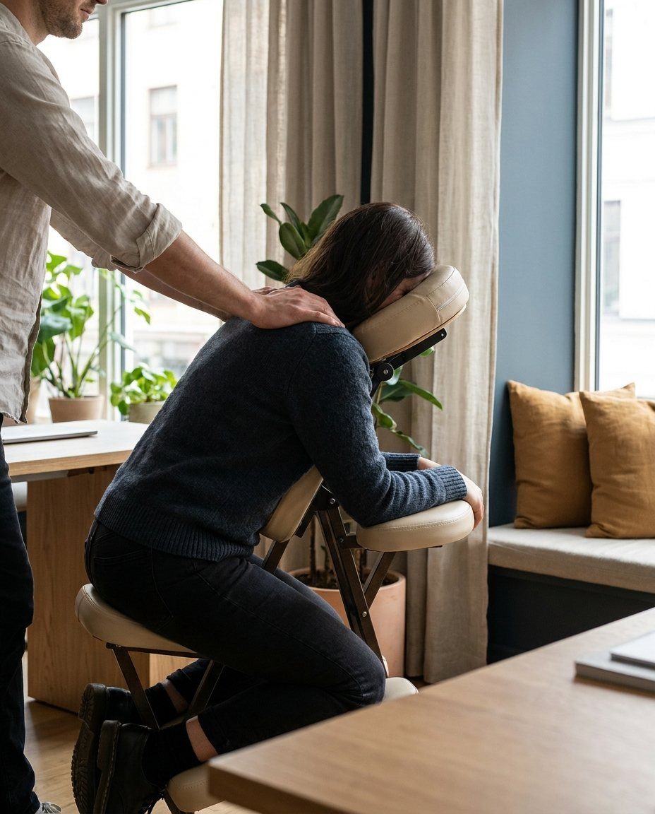 Stoelmassage op een ergonomische massagestoel